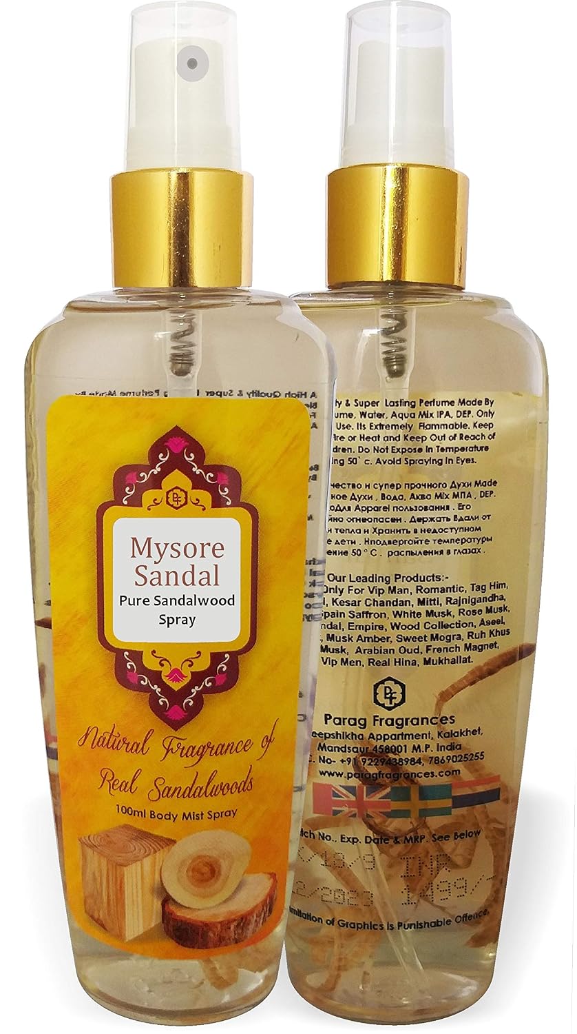 Parag Fragrances Mysore Sandalwood Attar Spray, 120ml 1200 Spray (With Original Sandalwood Inside) Best Natural Sandalwood/Chandan Long Lasting Attar Perfume For Unisex