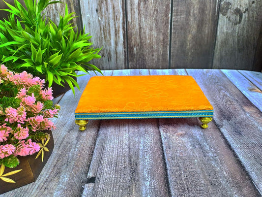 SHINDE EXPORTS Wooden Meenakari Chowki Bajot for Idols and Pooja Articles (Orange 23 x15cm)