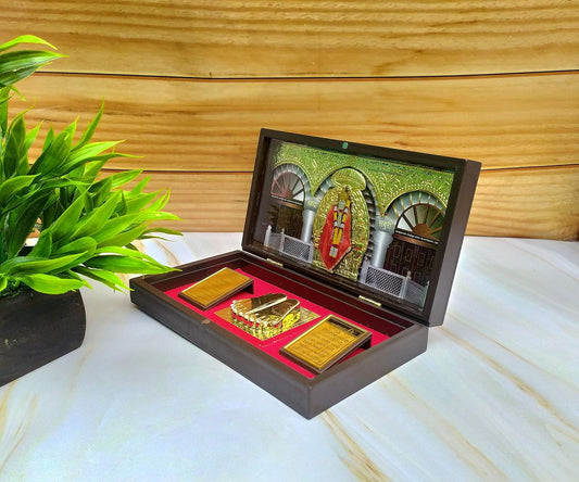 SHINDE EXPORTS Wooden Decorative Shirdi Sai Baba Photo Frame with Charan Paduka for God Pooja and Gift, Square, Tabletop, Wall Mount, 8.5x4.5 inch