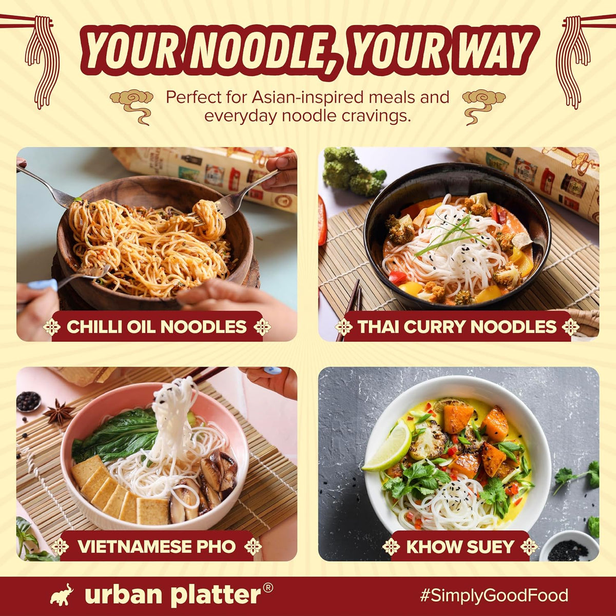 Urban Platter Rice Noodles, 400g (Naturally Gluten Free, Made with Rice Flour, No Additives, Ideal for Pan Asian Cooking)