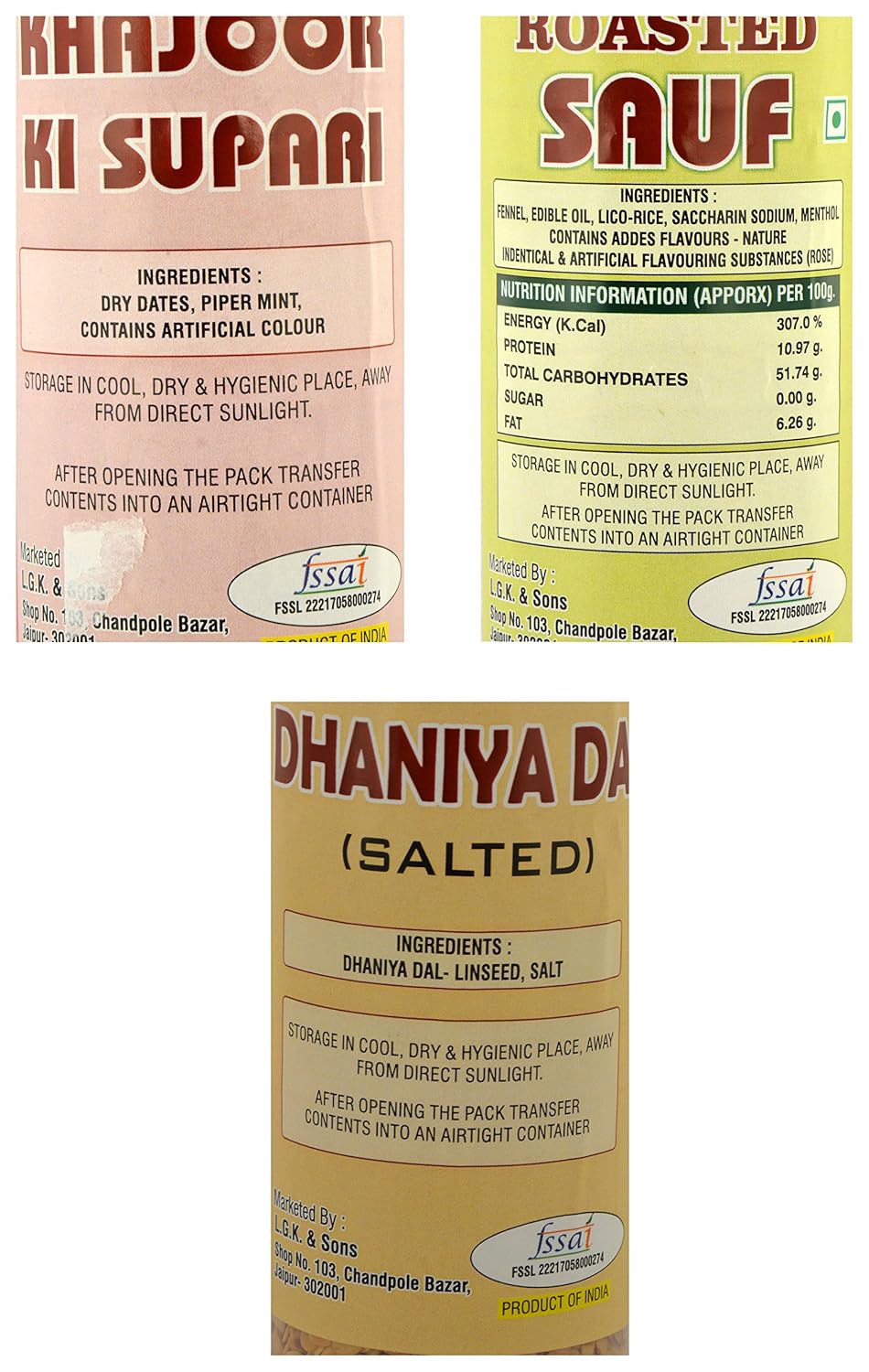 Dilkhush Khajoor Ki Supari and Roasted Sauf and Dhaniya Dal, 800 g (Combo of 6)