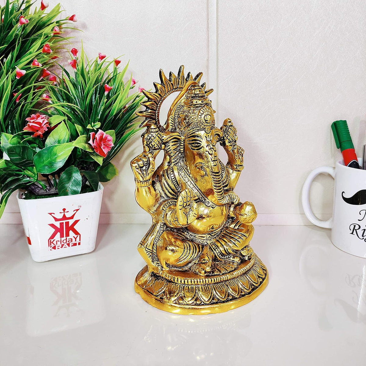 KridayKraft Ganesha Metal Statue,for Temple Pooja,Ganesha Idol Murti Decorative Your Home,Office & Religious Gift Article,Ganpati ji Sculpture Sowpiece Figurine...