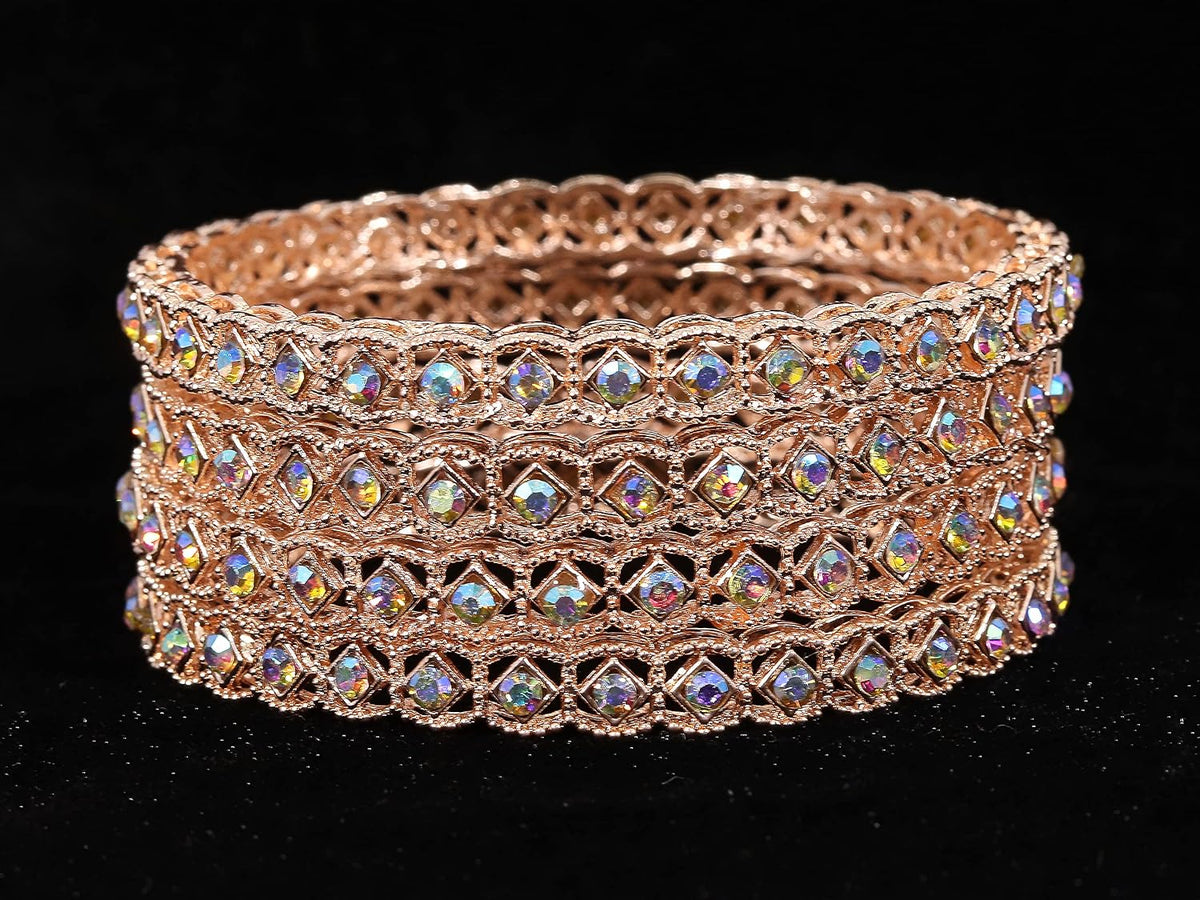 NMII Premium Metal with Zircon Gemstone Kada Bangles Set For Women and Girls | Fancy Women's Kada| Stylish Metal Bangles Set- Pack of 4