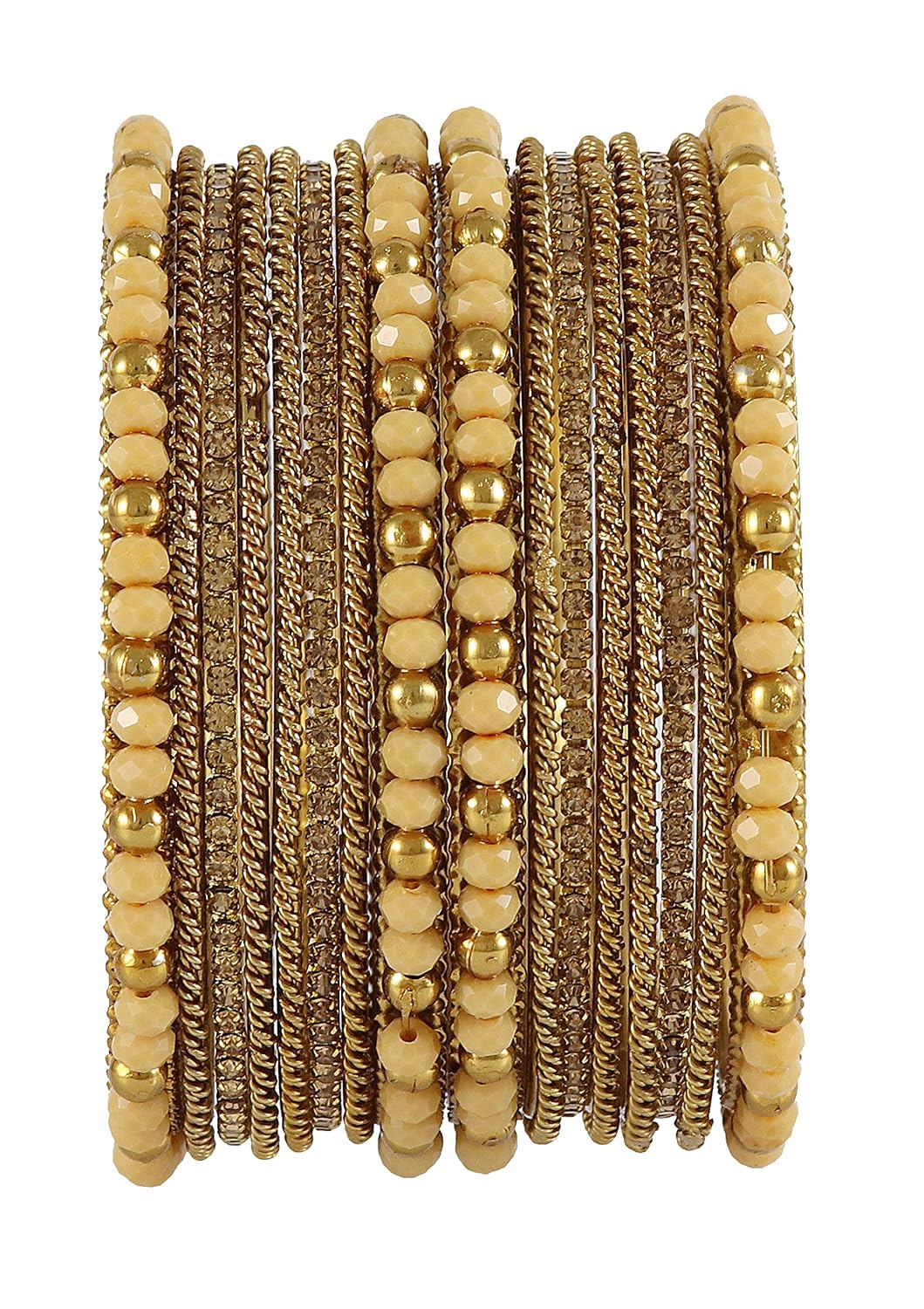 NMII Metal with Zircon Gemstone, Pearls and Beads Studded Glossy Finished Bangle Set For Women and Girls