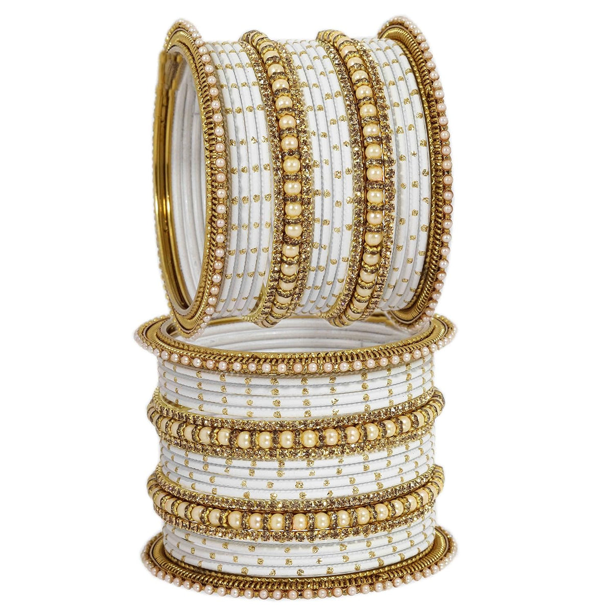 NMII Non-Precious Metal with Base Metal and Studded with Zircon Gemstone or Pearls Glossy Finished Traditional Bangle set for Women and Girls