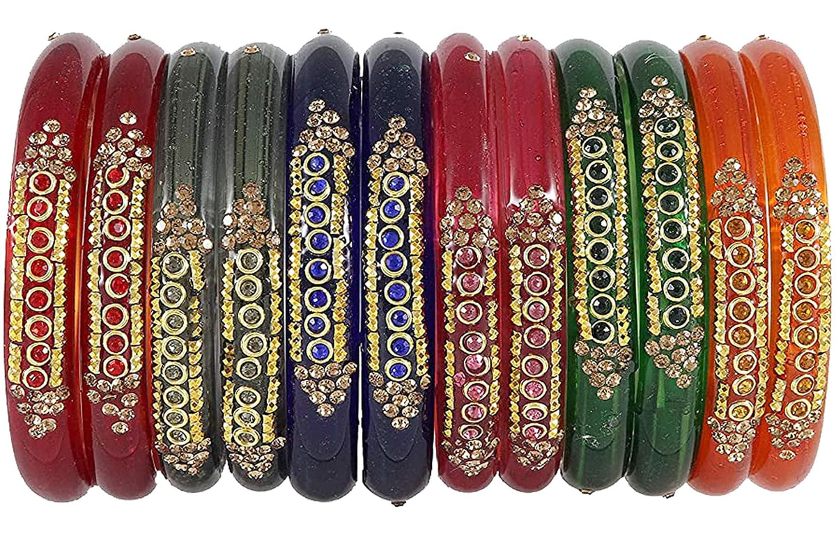NMII Colourful Women's Bangles Set Studded with Zircon Gemstone & Beads | Daily use, Wedding, Party, Office | Bangles For Women Traditional | Girls fashion Jewellery