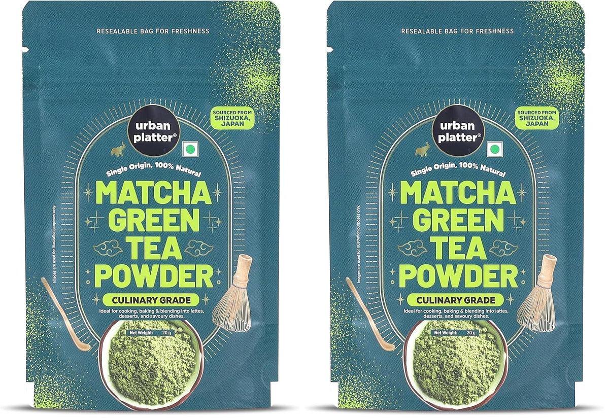 Urban Platter Japanese Culinary-grade Matcha Green Tea Powder, 20g (Sourced from Shizuoka, Japan | Stone-Ground | Antioxidant-rich) (Pack of 2)