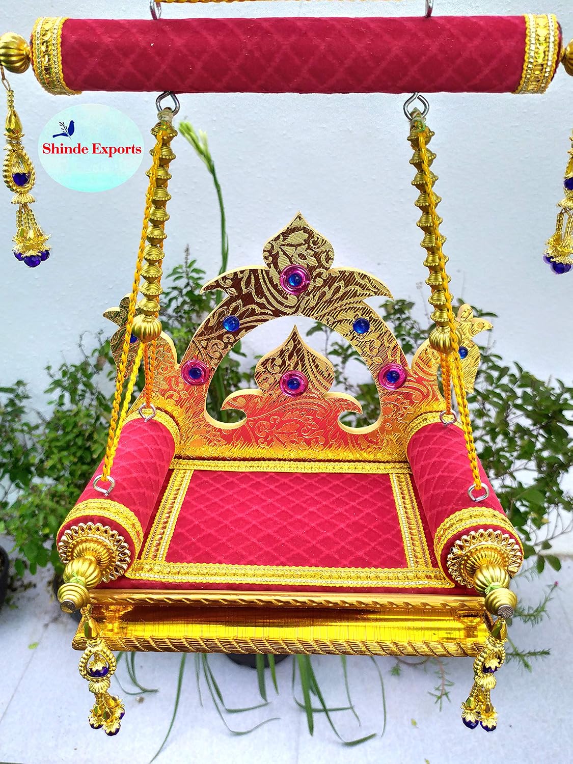 SHINDE EXPORTS Wooden Jhula for laddu Gopal Lord Thakur Pooja god singhasan (11 inch)
