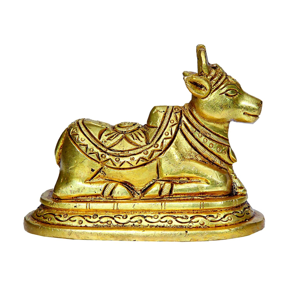 Aalayam Selveer Brass Nandi Idol for Puja | Nandi Brass Statue 7.5 CM Height, 550g Gold Colour 1 No