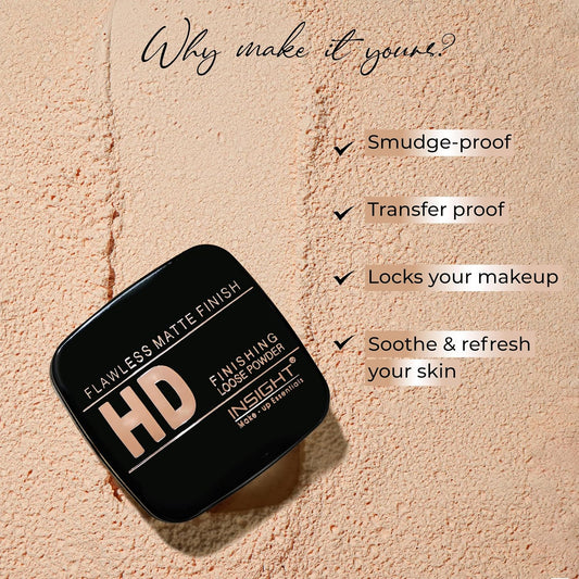 INSIGHT HD Finishing Loose Powder|Matte Finish|Silky Texture| Long-Lasting | Lightweight |Controls Oil & Sebum | Blurs Pores & Fine Lines|Suitable for All Skin|Honey-30g