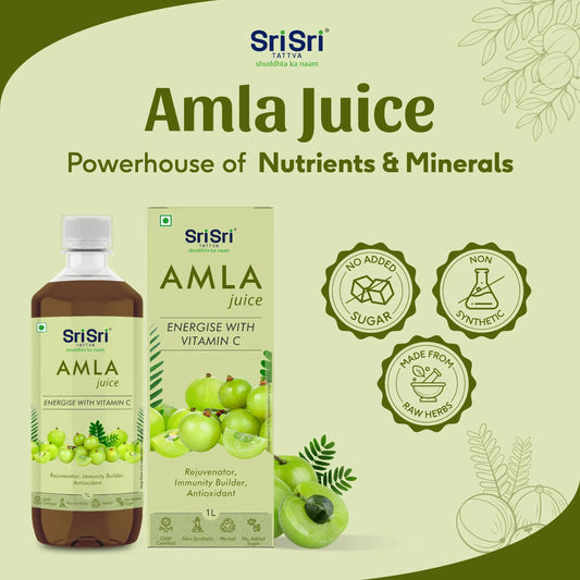 Sri Sri Tattva Amla Juice - Energise With Vitamin C | Rejuvenator, Immunity Builder, Antioxidant | No Added Sugar | 1 L