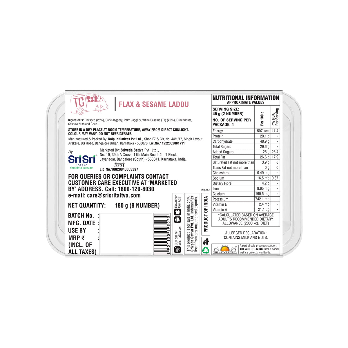 Sri Sri Tattva TRUE CREW - Flax & Sesame Laddu, 180 g