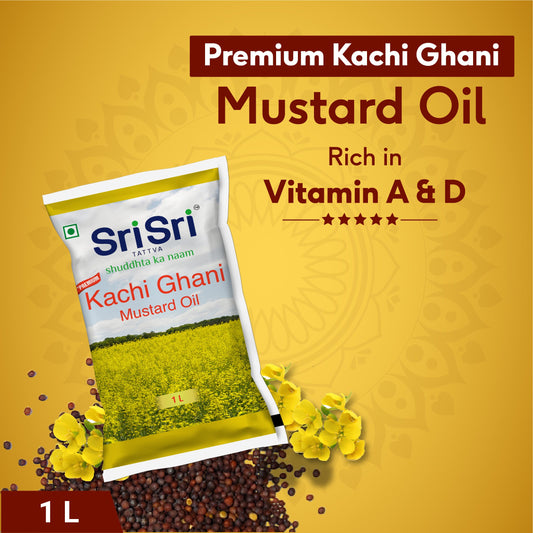 Sri Sri Tattva Premium Kachi Ghani Mustard Oil Pouch, 1 L