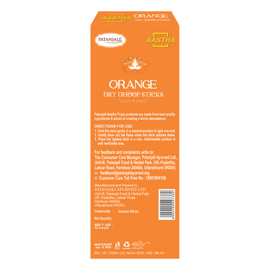 Patanjali Aastha Dry Dhoop Sticks Orange-8 N