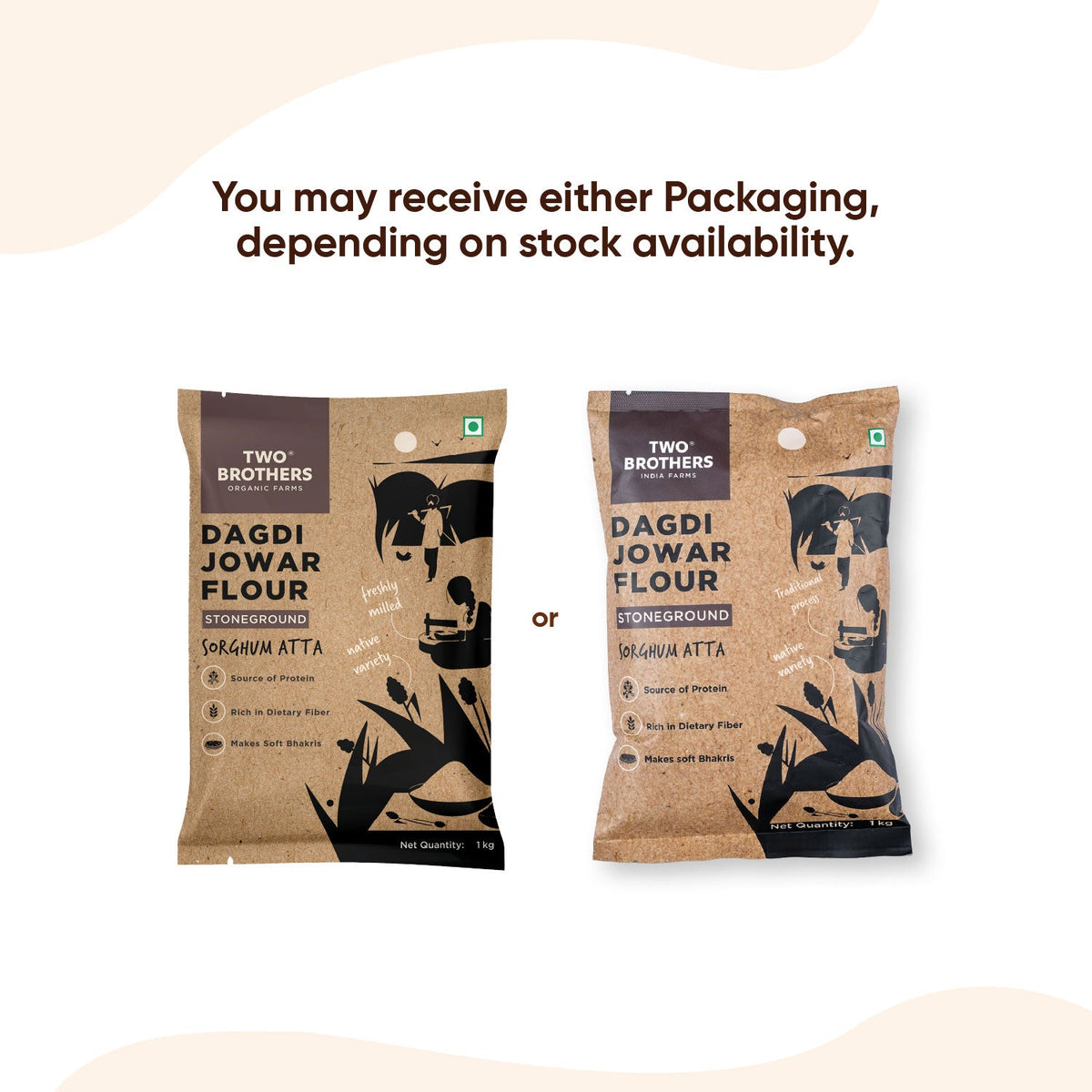 Two Brothers Organic Farms Jowar (Sorghum) Atta, Desi Dagdi Stoneground