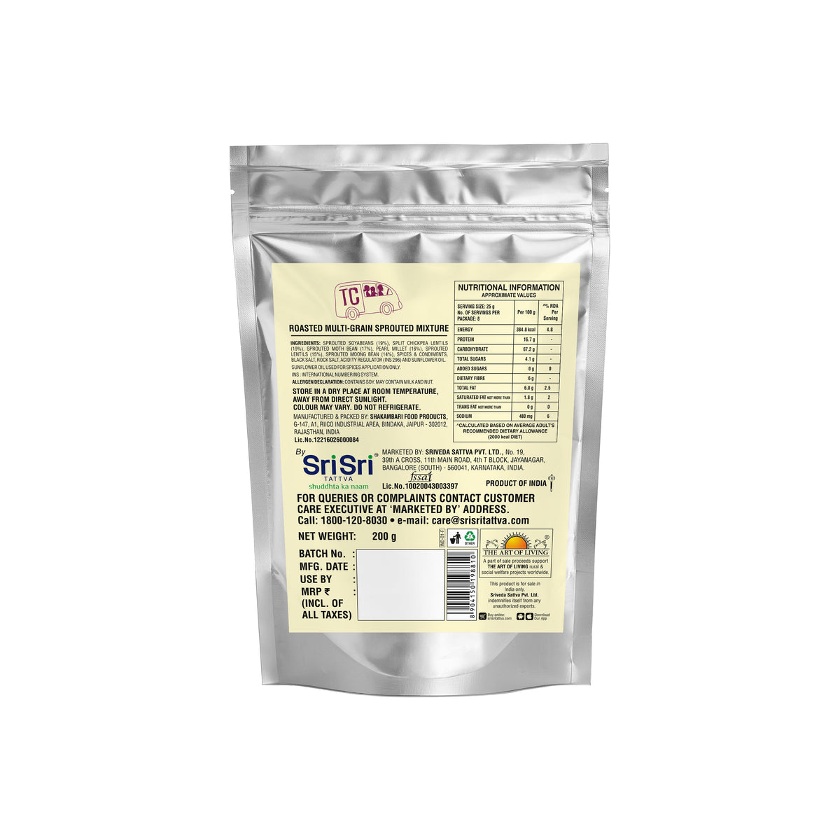 Sri Sri Tattva TRUE CREW Roasted Multigrain Sprouted Mixture, 200g