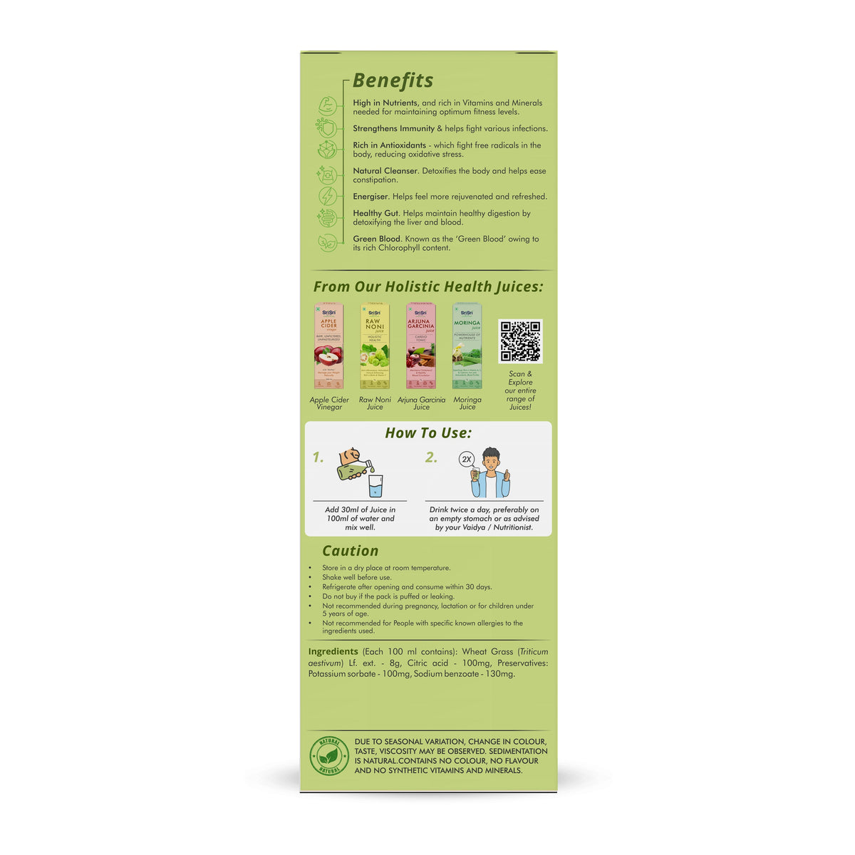 Sri Sri Tattva Wheat Grass Juice - Daily Fitness Essential | High In Nutrients & Antioxidants, Daily Detox, Overall Fitness | 1 L