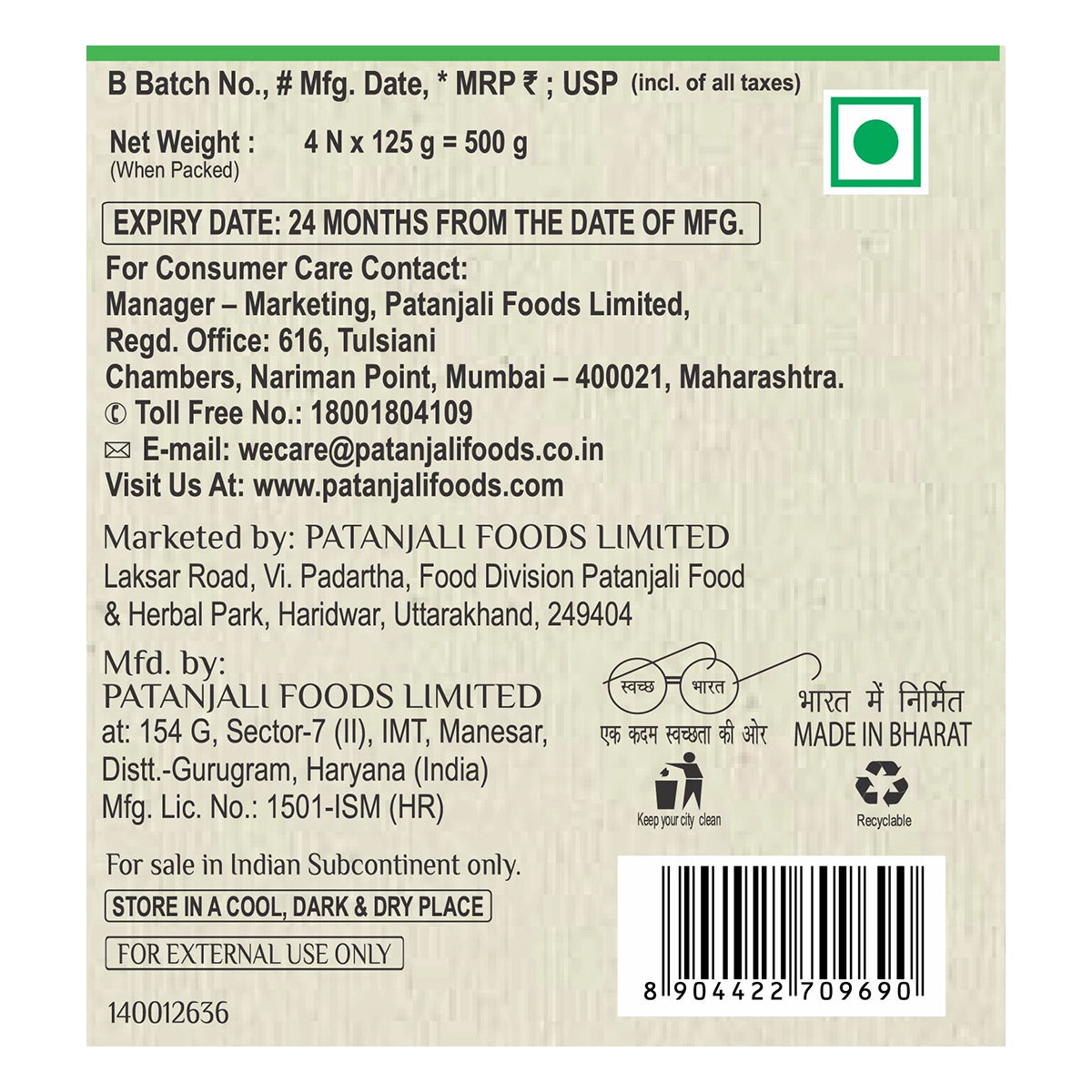 Patanjali Mint & Tulsi Body Cleanser -125G