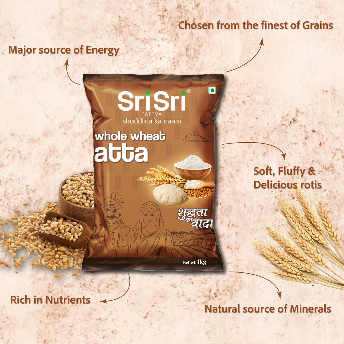Sri Sri Tattva Whole Wheat Atta, 1 kg