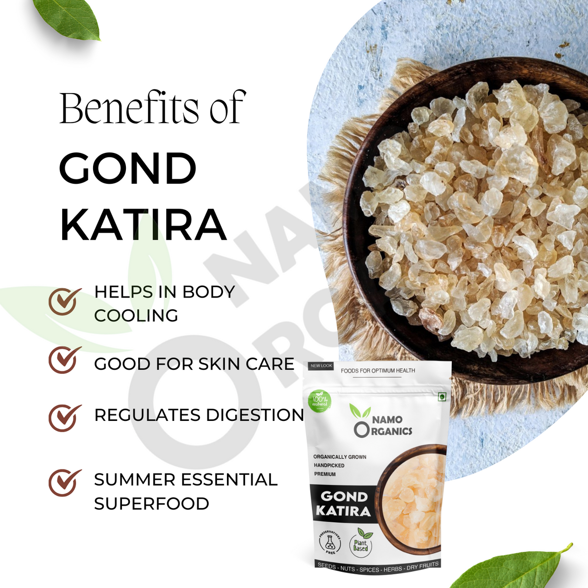 Namo Organic - Pure Gond Katira - Sourced From Organic Gum cultivators - Premium White