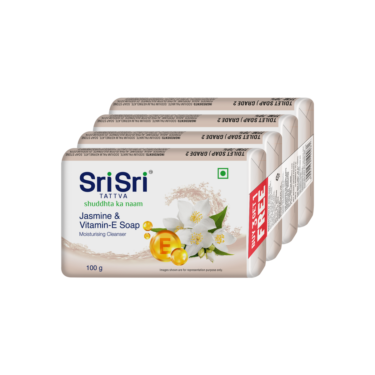 Sri Sri Tattva Jasmine & Vitamin E Soap | A Moisturising Cleanser | 100 g Each