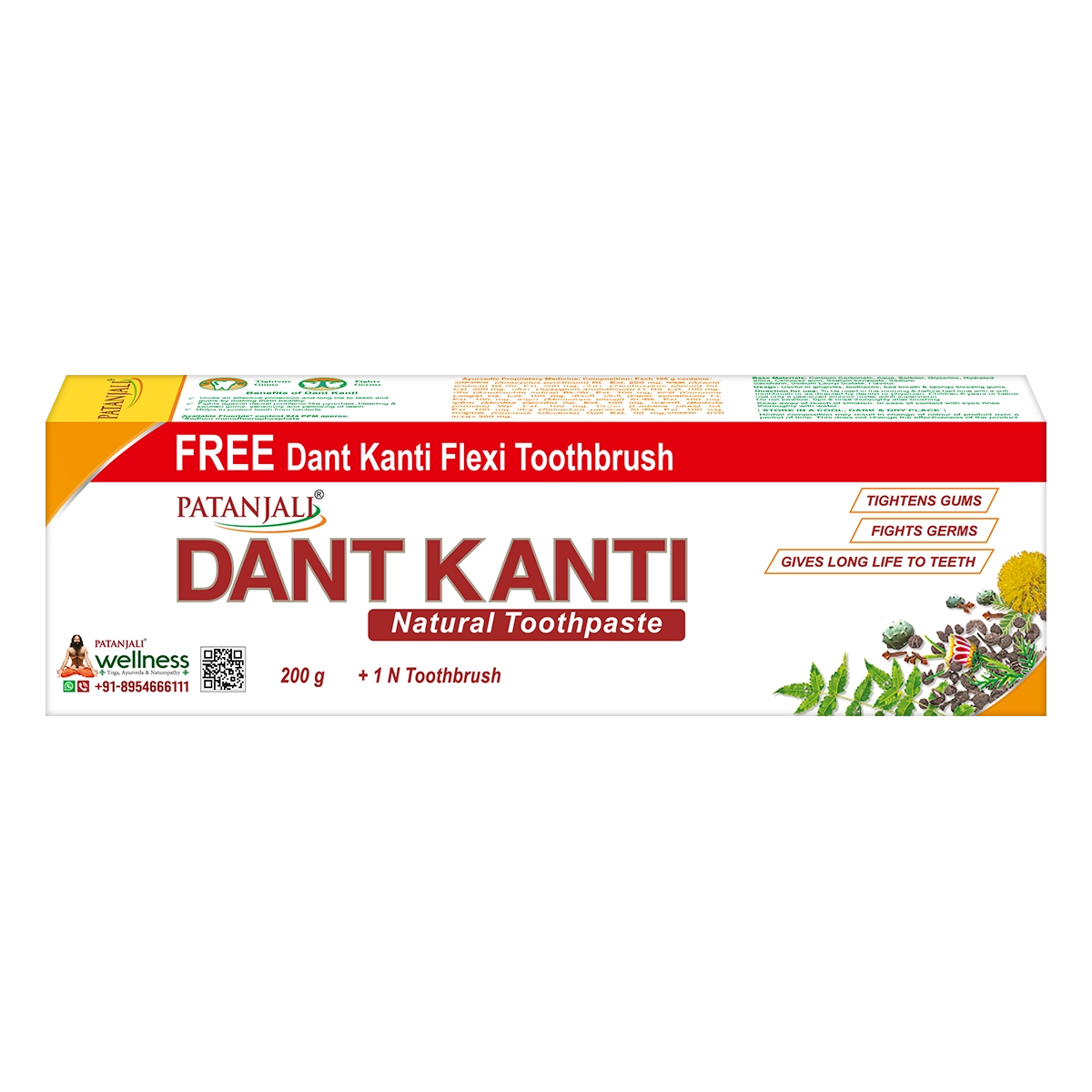 Patanjali Dant Kanti Natural Toothpaste (200g) + Flexi Toothbrush 18rs