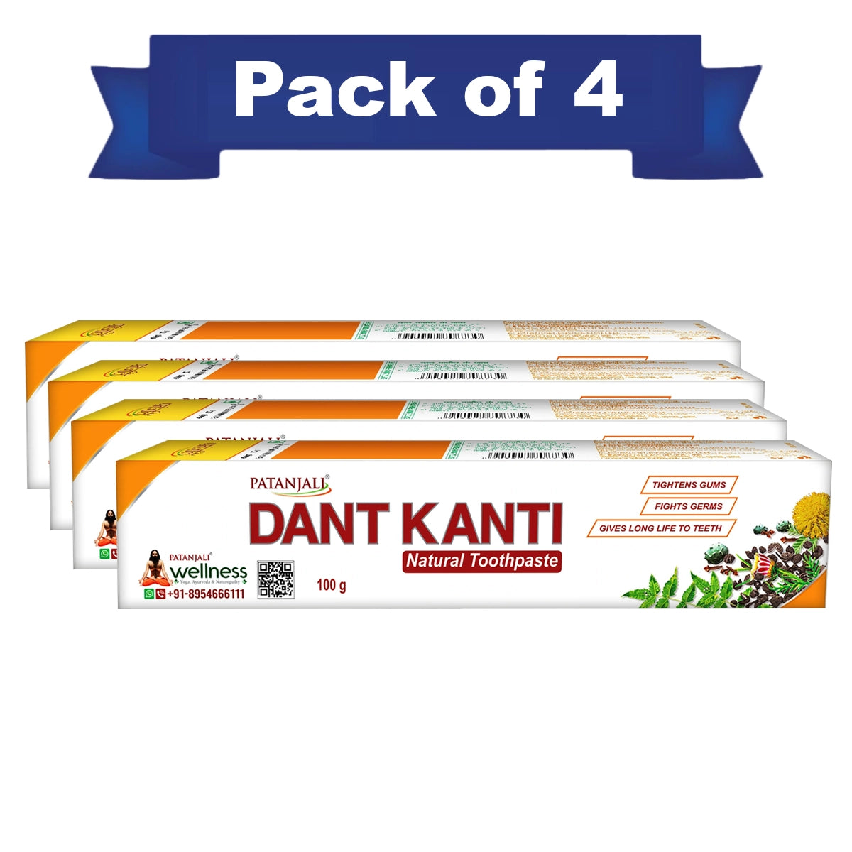 Patanjali Combo Dant Kanti Natural Toothpaste 100 G (Pack of 4 )