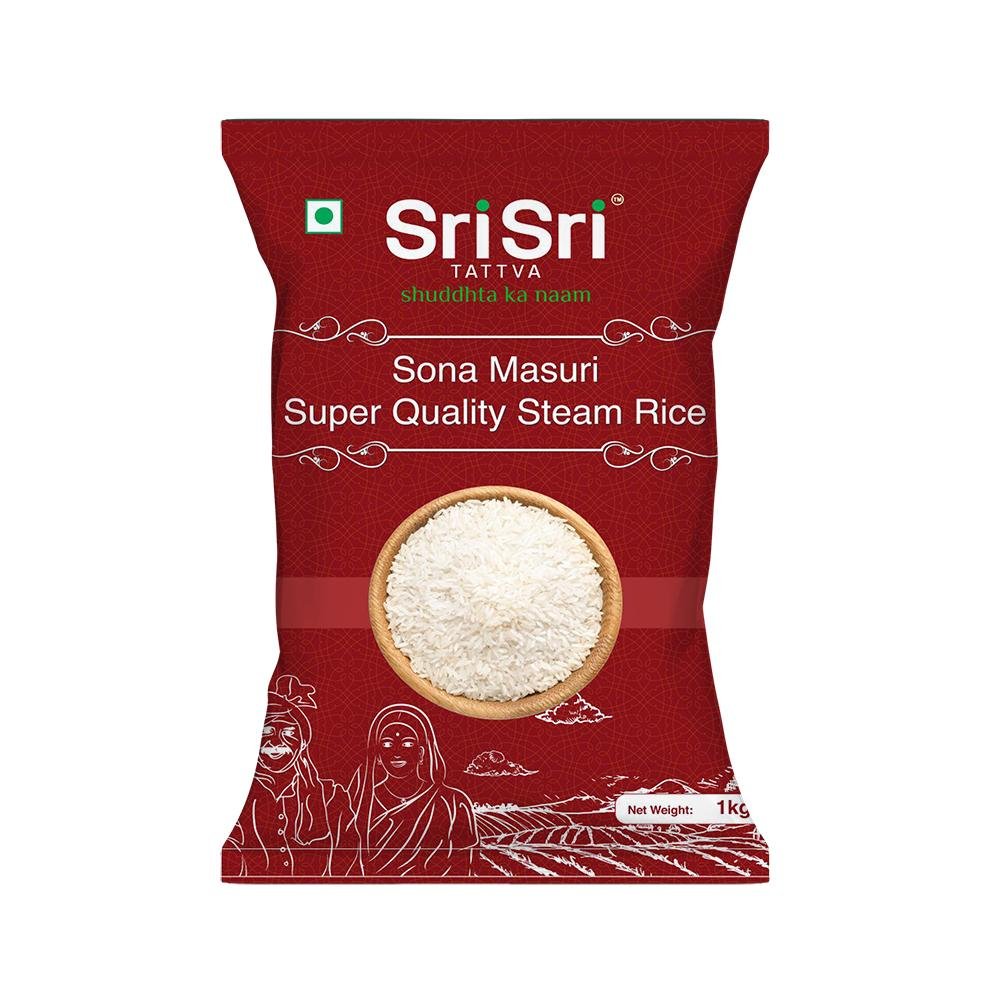 Sri Sri Tattva Sona Masuri Super Quality Steam Rice, 1 kg