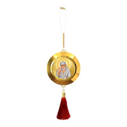 Diviniti 24K Gold Plated Double Sided Sai Baba and OM Car Hanging Sai Baba Dangler Interior Decor Luxurious Gold Plated Hangings Divine Car Accessories for Positive Energy Protection