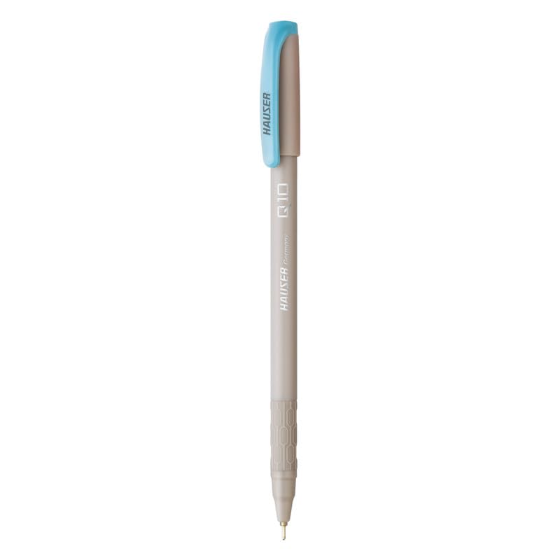 Hauser Q10 Ball Pen Pack | Trendy Durable Plastic Clip | Comfortable Rubber Grip For Smudge Free Writing | Attractive Solid Grey Body | Low-Viscosity Ink | Blue Ink, Set Of 10 x 4 Pack