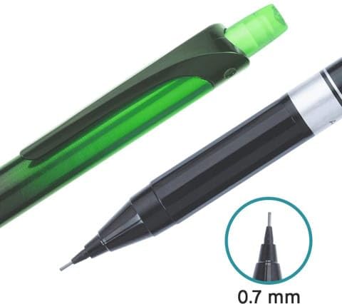 Hauser Auto Gear 0.7mm Mechanical Pencil - Pack of 4 | Click Once & Keep Writing | Extra Dark & Breakage Resistant 2B Lead | Eraser At The Top For Quick-Erasing | 10 FREE 2B Leads With Each Pack