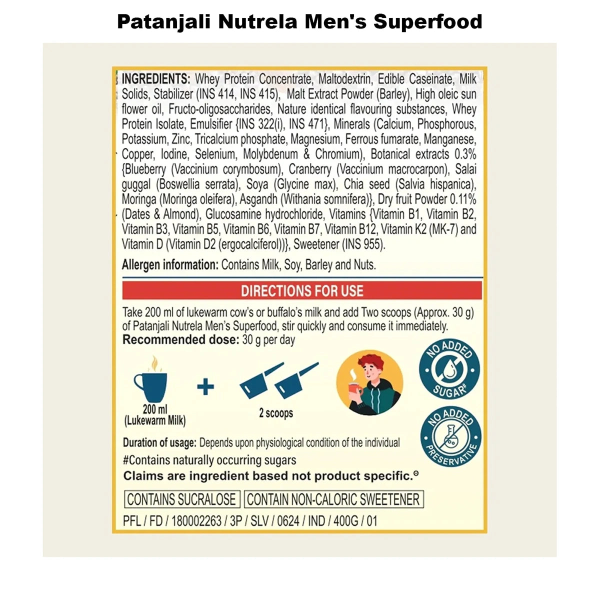 Patanjali Nutrela Men's Superfood + Dates & Almond Spread Combo (400G+180G)