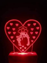 NMII Couple Heart 3D Illusion Night Lamp Comes with 7 Multicolor and 3D Illusion Design Suitable for Room,Drawing Room,Lobby, (NM_3D Couple Heart Night Lamp 129)