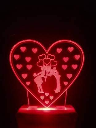 NMII Couple Heart 3D Illusion Night Lamp Comes with 7 Multicolor and 3D Illusion Design Suitable for Room,Drawing Room,Lobby, (NM_3D Couple Heart Night Lamp 129)