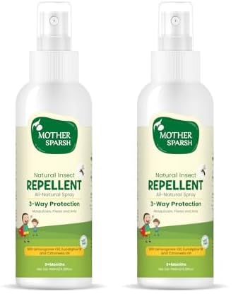 Mother Sparsh Natural Insect Repellent Spray For Babies | With Citronella, Eucalyptus & Lemongrass Oil | 100% Protection from Mosquitoes, Fleas and Ants- 100ml (Pack of 2)
