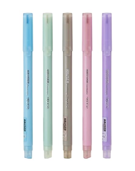 Hauser FLY 0.7mm Fine Precision Tip Ball Pen-Blue Ink-Pack of 10 | 5 Pastel Shades Matt Finish Body Colors | LV Ink For Smooth & Break-Free Writing | Smudge Free, Non-Fading & Quick-Dry Ink