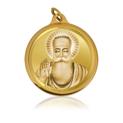 DIVINITI 24K Gold Plated Guru Nanak Dev Ji & Ik Onkar Double-Sided Pendant with Premium Gift Box, 22 mm Sikh Religious Locket, Luxury Spiritual Jewellery Gift for Men & Women