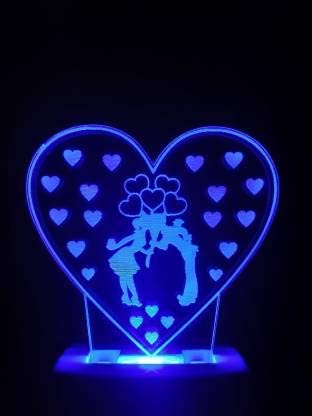 NMII Couple Heart 3D Illusion Night Lamp Comes with 7 Multicolor and 3D Illusion Design Suitable for Room,Drawing Room,Lobby, (NM_3D Couple Heart Night Lamp 129)