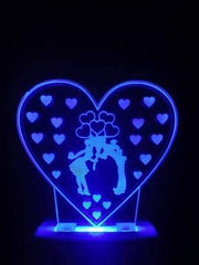NMII Couple Heart 3D Illusion Night Lamp Comes with 7 Multicolor and 3D Illusion Design Suitable for Room,Drawing Room,Lobby, (NM_3D Couple Heart Night Lamp 129)