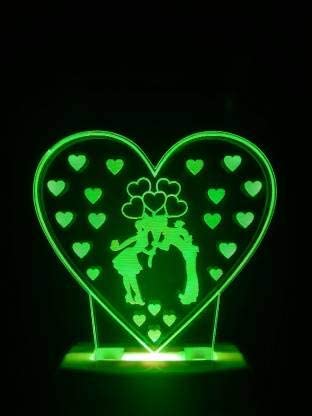 NMII Couple Heart 3D Illusion Night Lamp Comes with 7 Multicolor and 3D Illusion Design Suitable for Room,Drawing Room,Lobby, (NM_3D Couple Heart Night Lamp 129)