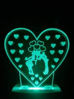 NMII Couple Heart 3D Illusion Night Lamp Comes with 7 Multicolor and 3D Illusion Design Suitable for Room,Drawing Room,Lobby, (NM_3D Couple Heart Night Lamp 129)
