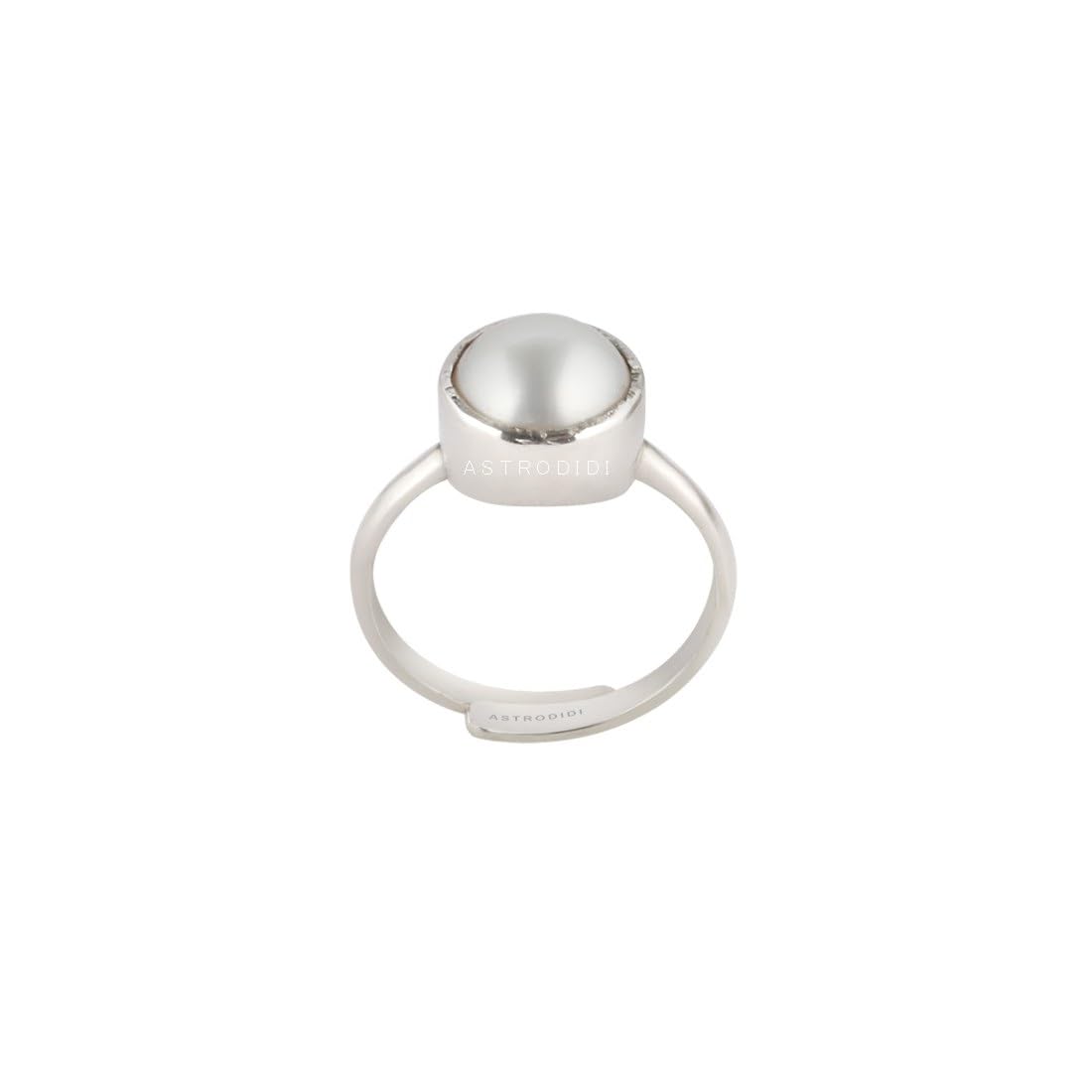 ASTRODIDI Original Certified Pearl Moti Stone Silver Plated Adjustable Ring (Stone Size 6-7 Carat) | Astrological Benefits and Healing Gemstone Ring for Men and Women