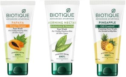 BIOTIQUE 150ml- Papaya, Morning Nectar, Pineapple (Pack of 3). Face Wash (450 ml)