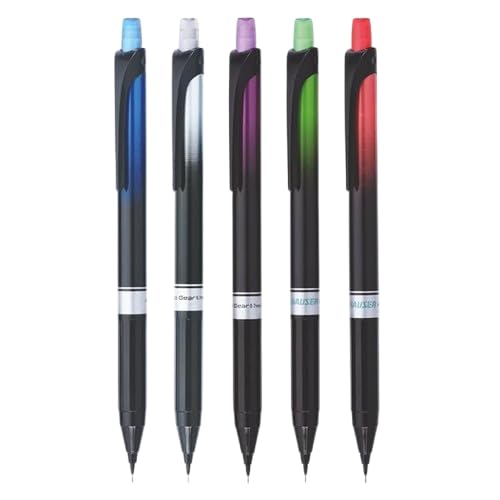 Hauser Auto Gear 0.7mm Mechanical Pencil - Pack of 4 | Click Once & Keep Writing | Extra Dark & Breakage Resistant 2B Lead | Eraser At The Top For Quick-Erasing | 10 FREE 2B Leads With Each Pack
