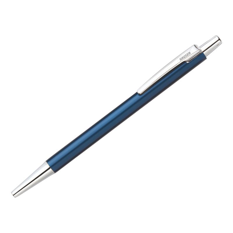 Hauser Slender Designer Metal Ball Pen Box Pack | Attractive Color Body With Stylish Metal Clip |Smooth Refillable Pen With Smudge Free Writing | Ideal For Gifting | Blue Ink, Pack of 1