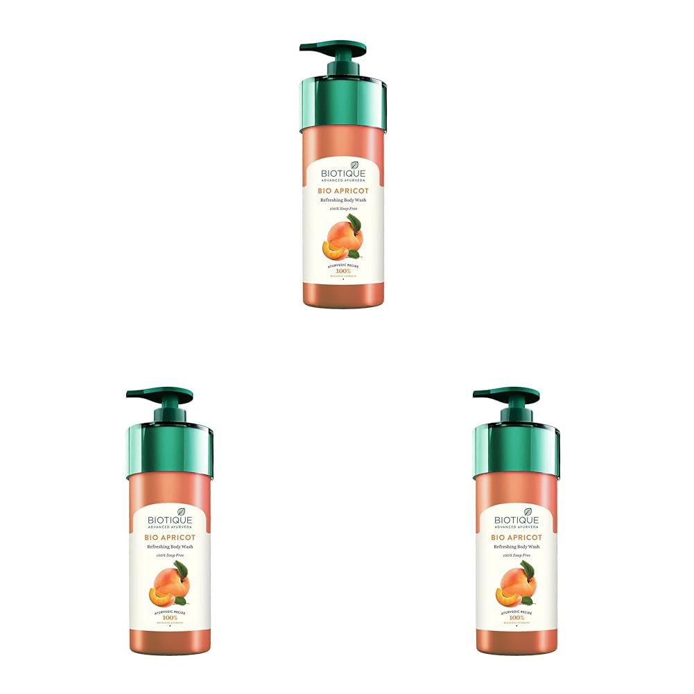 Biotique Apricot Refreshing Body Wash | Keeps Skin Fresh and Clean | Brightens Skin and Reducing Dark Spots | 100% Botanical Extracts | Suitable for All Skin Types | 800ml (Pack of 3)