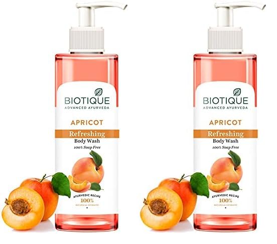 Biotique Apricot Refreshing Body Wash | Keeps Skin Fresh and Clean | Brightens Skin and Reducing Dark Spots | 100% Botanical Extracts | Suitable for All Skin Types | 200ml (Pack of 2)