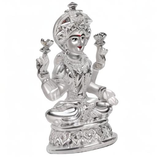 DIVINITI Lakshmi Idol for Home Decor 999 Silver Plated Sculpture of Maa Lakshmi Figurine Idol for Home, Office, Temple and Table Decoration Religious Idol for Pooja, Gift (5.7 CM X 6 CM)