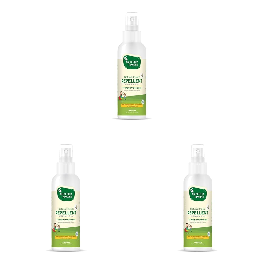 Mother Sparsh Natural Insect Repellent Spray For Babies | With Citronella, Eucalyptus & Lemongrass Oil | 100% Protection from Mosquitoes, Fleas and Ants- 100ml (Pack of 3)