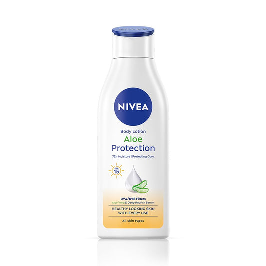 NIVEA Aloe Protection Body Lotion 200 ml | With Hyaluronic Acid & 72Hr Hydration | SPF 15 | Aloe Vera Extracts | Deep Moisture Serum | For Men & Women | All Skin Types